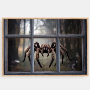 Creepy Spider on Window Digital Art Print, Halloween Wall Art, Horror Decor, Scary Home Decor Download, Gothic Digital Print