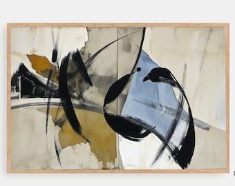 Lámina abstracta en negro y dorado: Decoración minimalista moderna (descarga digital)