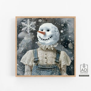 Vintage Snowman Winter Art Print, Whimsical Holiday Decor, Quirky Christmas Wall Art, Festive Digital Print, Unique Winter Home Decor