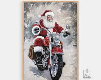 サンタクロースのバイクのクリスマスアートプリント（デジタル