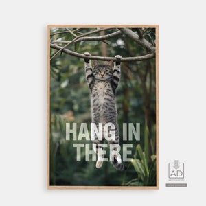 Stampa motivazionale con gatti, poster "Hang in There", divertente arte murale con gatti, download digitale, stampa con citazione motivazionale con gattino carino, arredamento per ufficio