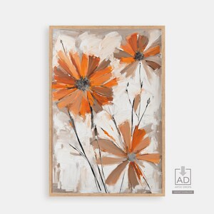 Abstract Orange Flowers Digital Art, Floral Wall Print, Modern Home Decor, Instant Download, Digital Painting for Living Room