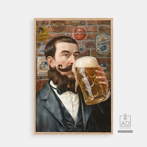 Vintage Beer Art Digital Download, Man Drinking Beer Print, Retro Bar Decor, German Beer Pub Wall Art, Beer Lover Gift Printable