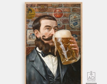 Vintage Man Drinking Beer Art Print: Retro Bar Decor (Digital Download)
