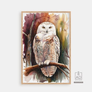 Snowy Owl Digital Art Print, Wildlife Wall Decor, Animal Illustration Poster, Nursery Room Artwork, Nature Artwork Download, Bird Art