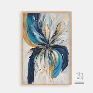 Abstract Floral Print: Blue and Gold Flower Wall Art (Digital Download)