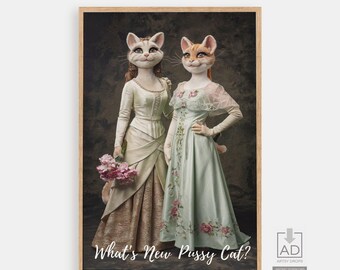 Stampa artistica con ritratto di gatto d'epoca: stravagante decorazione felina vittoriana (download digitale)