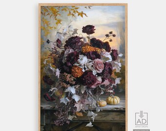 Fall Floral Bouquet Art: Rustic Autumn Flowers Printable (Digital Download)