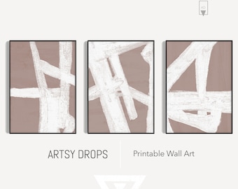 Láminas abstractas en beige: arte de pared minimalista para una decoración del hogar neutra. Juego de 3 descargas digitales