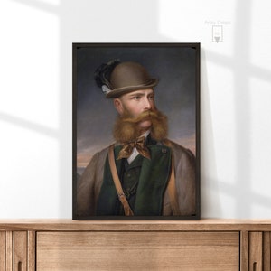 Vintage Mustache Painting Wall Art - Man Cave Decor Hipster Man Gift Printable Masculine Office Decor