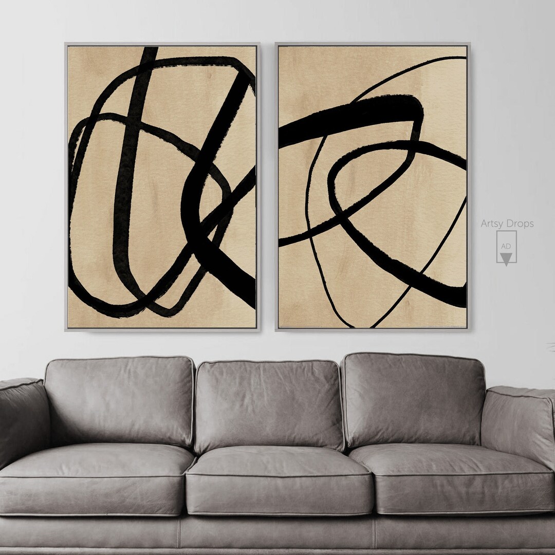 Black Lines Set of 2 Black Abstract Art Print, Abstract Wall Set ...