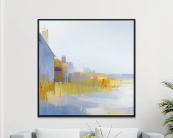 Nautische blauw-witte kustmuurkunst abstract zeegezicht print