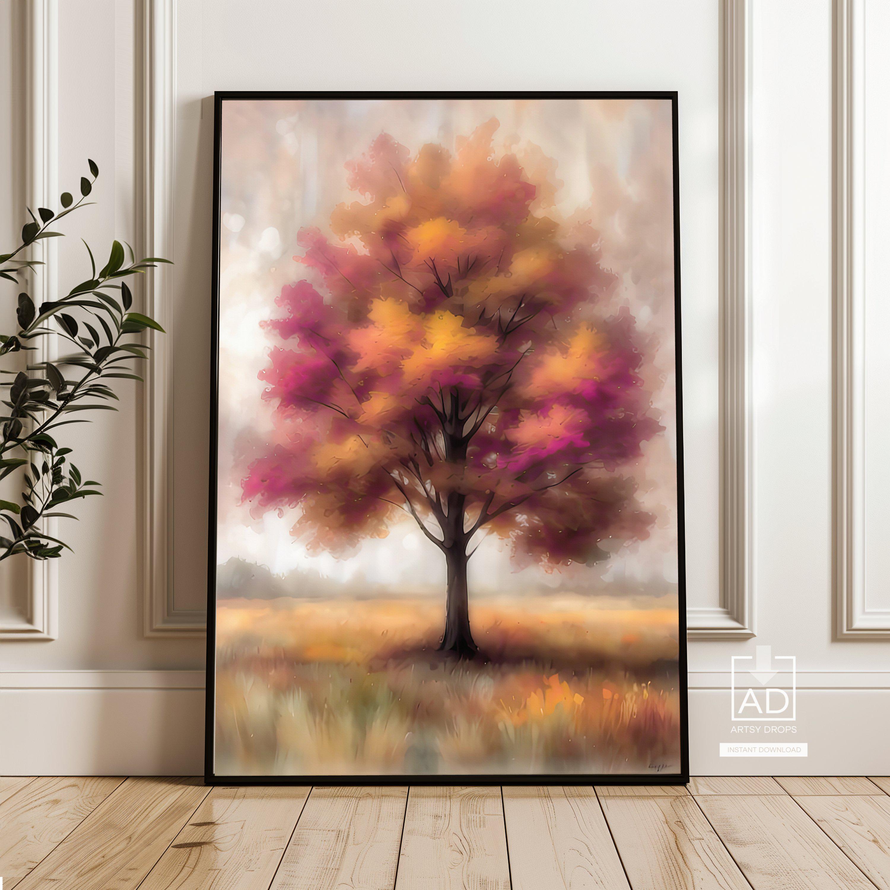 Autumn Tree Watercolor Print: Fall Landscape Art (digital Download