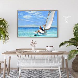 Vintage Coastal Seascape - Nautical Print Digital Download - Neutral Coast Oil Painting