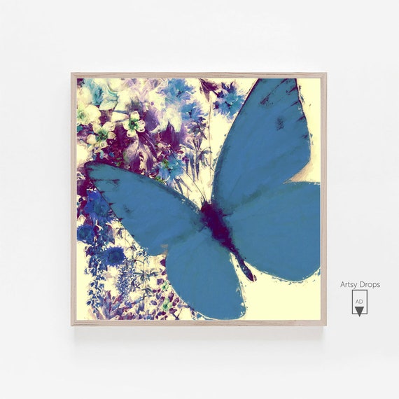Downloadable Prints / Blue Butterfly Art / Printable Digital Art Butterfly / Wall Decor / Butterfly Art Download Print