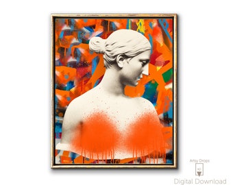 Impresión artística de una escultura de retrato antiguo alterada: estilo grafiti (descarga digital)