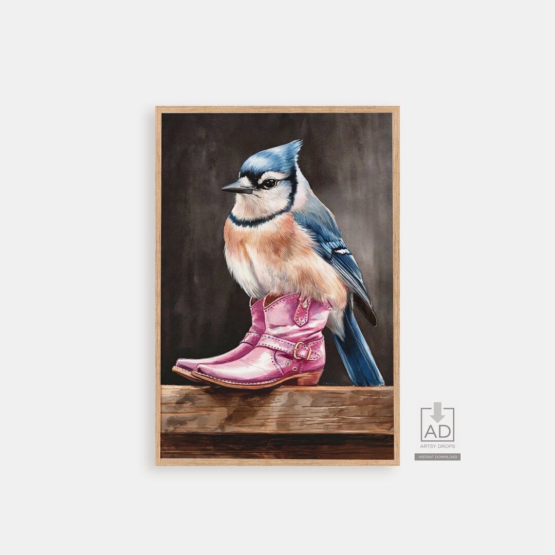 Blue Jay Art Print Bluebird in Boots Wall Art Nature Bird Lovers Gift