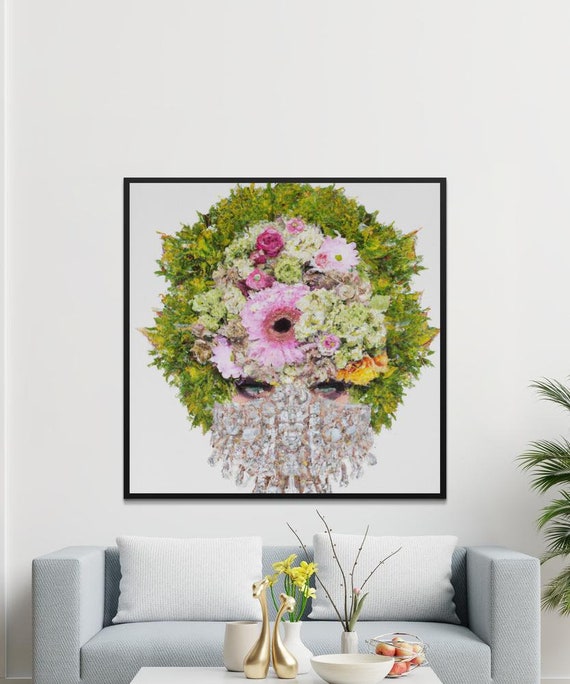 Altered Portrait, Printable Wall Decor - Ai-Generated, - Floral Head Art - Photography Print - INSTANT DOWNLOAD - Collage, Flower Head Print