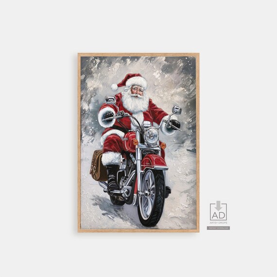 サンタクロースのバイクのクリスマスアートプリント（デジタル
