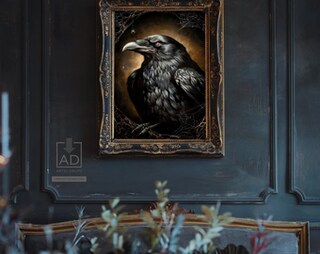 Artifexer Poster Su Tela Per Halloween | Cornice 20x25 Cm | Stampe Gotiche Con Corvo | Decorazione Da Parete