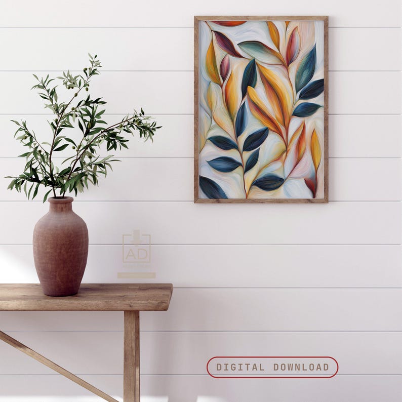 Colorful Abstract Leaf Art, Digital Download, Modern Art Print, Vibrant