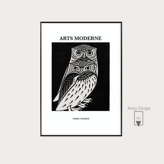 Digital Download Modern Art - Black and White Poster Print - Exhibition Wall Art - Owl Line Art