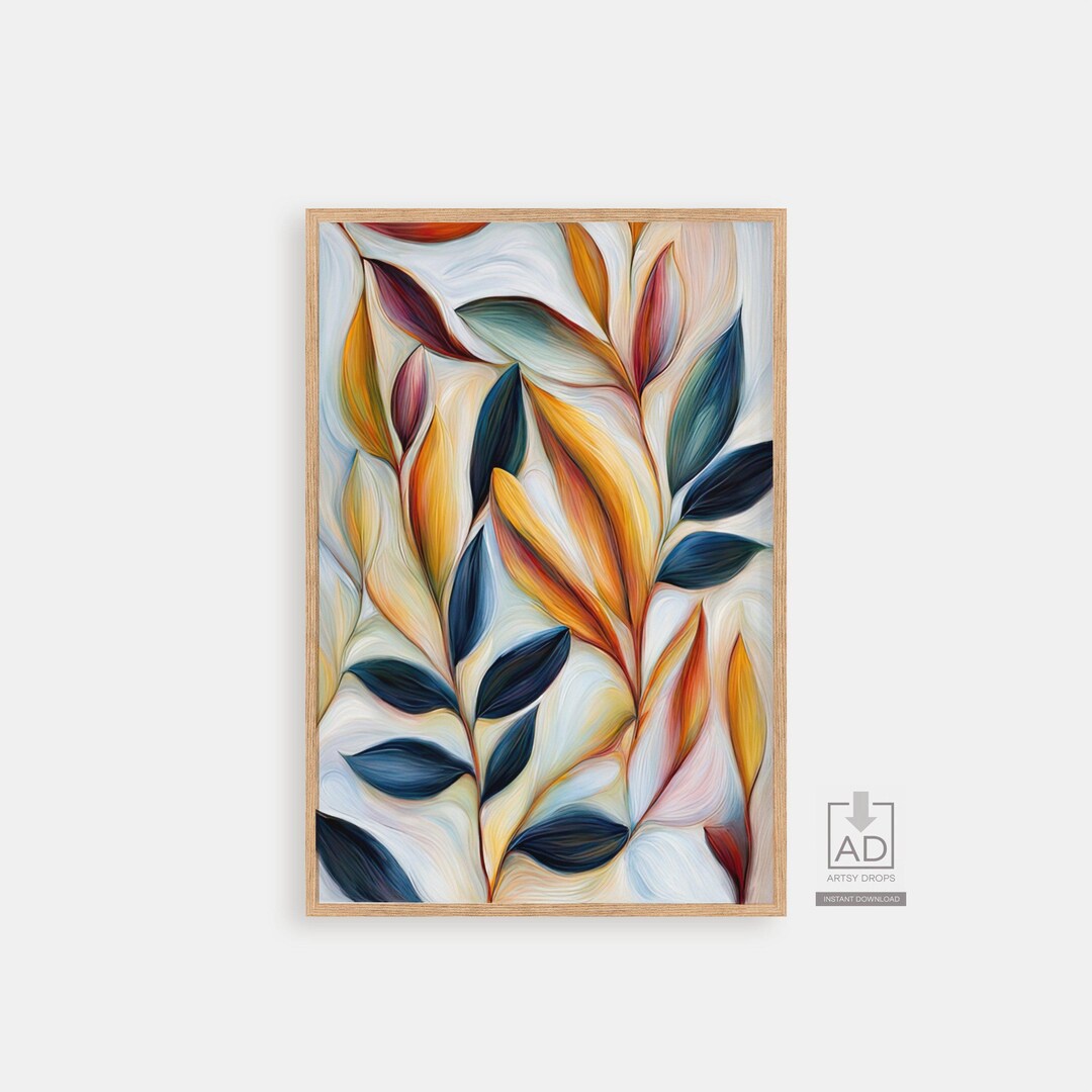 Colorful Abstract Leaf Art, Digital Download, Modern Art Print, Vibrant