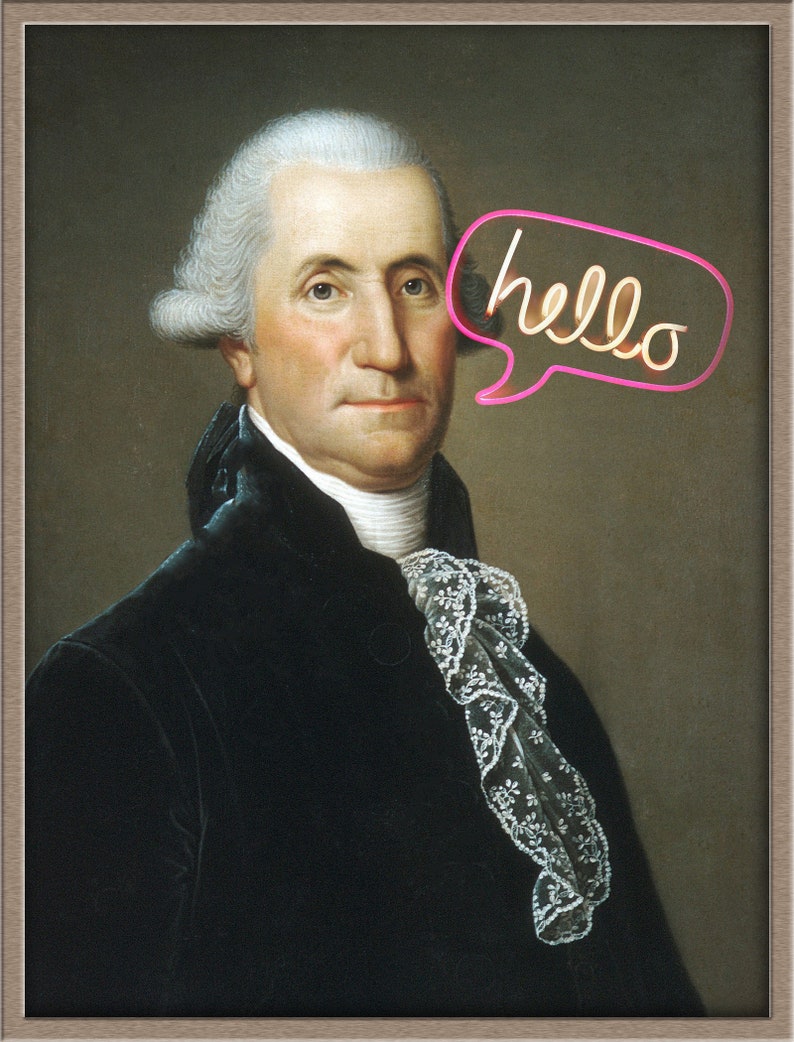 a portrait of a man with a speech bubble above his head