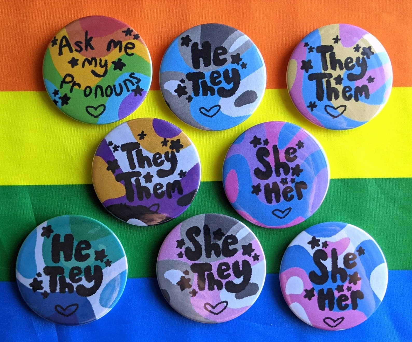 Lgbtq Pride Flag And Pronoun Pins 58mm Customizable Etsy