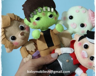 Handmade Halloween Felt Garland: Dracula, Zombie, Werewolf, Frankenstein