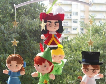 Peter Pan Mobile Baby Shower Gift Peter Pan Nursery Pirate Mobile Baby Mobile Felt Cot Mobile Handmade Baby Nursery Decor Hanging Mobile