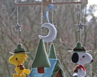 Snoopy Woodstock Baby Mobile: Camping Woodland Nursery Decor
