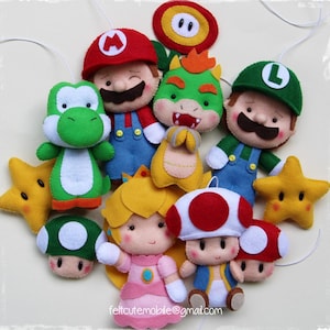Super Mario Bros Ornaments Inspired by Nintendo Baby Crib Felt Nursery Decor Luigi Yoshi Peach Happy Birthday Cartoon Personalized Birthday