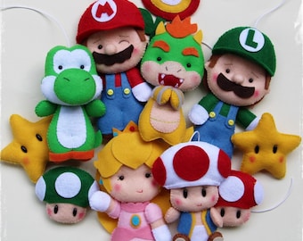 Super Mario Bros Ornaments Inspired by Nintendo Baby Crib Felt Nursery Decor Luigi Yoshi Peach Happy Birthday Cartoon Personalized Birthday