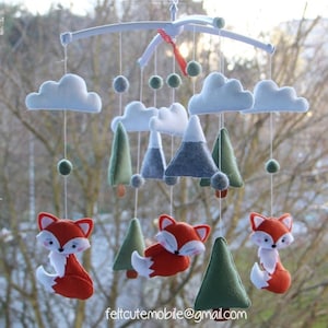 Woodland Fox Baby Mobile: Felt Mountain Nursery Decor