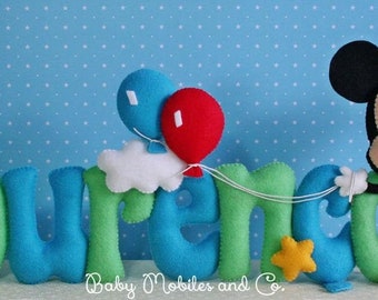 felt name banner mickey animals nursery decor birthday baby crib mobile bedding decor hanging hanger woodland decor children disney gift
