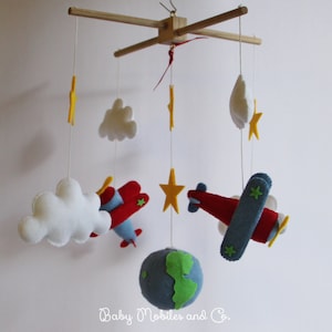 Baby mobile Travel aroud the world themed nursery airplane travel clouds  Baby felt crib Mobile baby shower