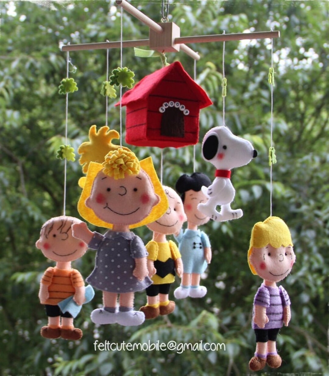 Peanuts Snoopy Nursery Decor Ceiling Happy Birthday Crib Mobile Mom Gift Charlie Brown Felt Doll
