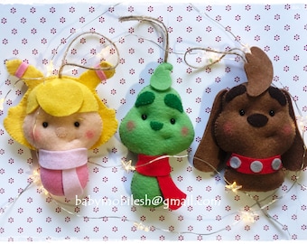 Felt Christmas Ornaments, Decorations for the tree / Christmas Grinch Max Cindy Lou Woo