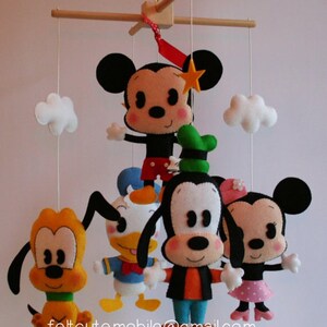 Crib Mobile Mickey Mouse Felt Crib Bedding Disney Nursery Decor Crib Sheet Minnie Donald Duck Goofy Pluto Baby Shower Handmade Birthday Boy