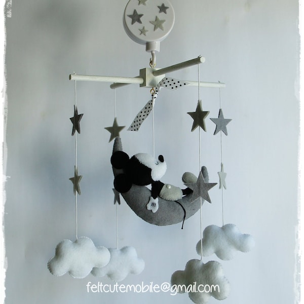 Mickey baby crib mobile felt vintage Disneyland themed nursery birthday ceiling mobile felt black white grey mobiles hanging happy birthday