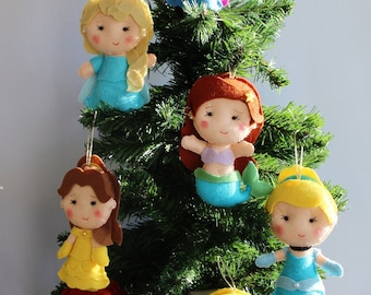 Christmas Ornaments Princess Handmade Doll Anna Elsa Cinderella Felt Princess Disney Princess Babies Gifts Baby Shower Xmas Baby Ornaments