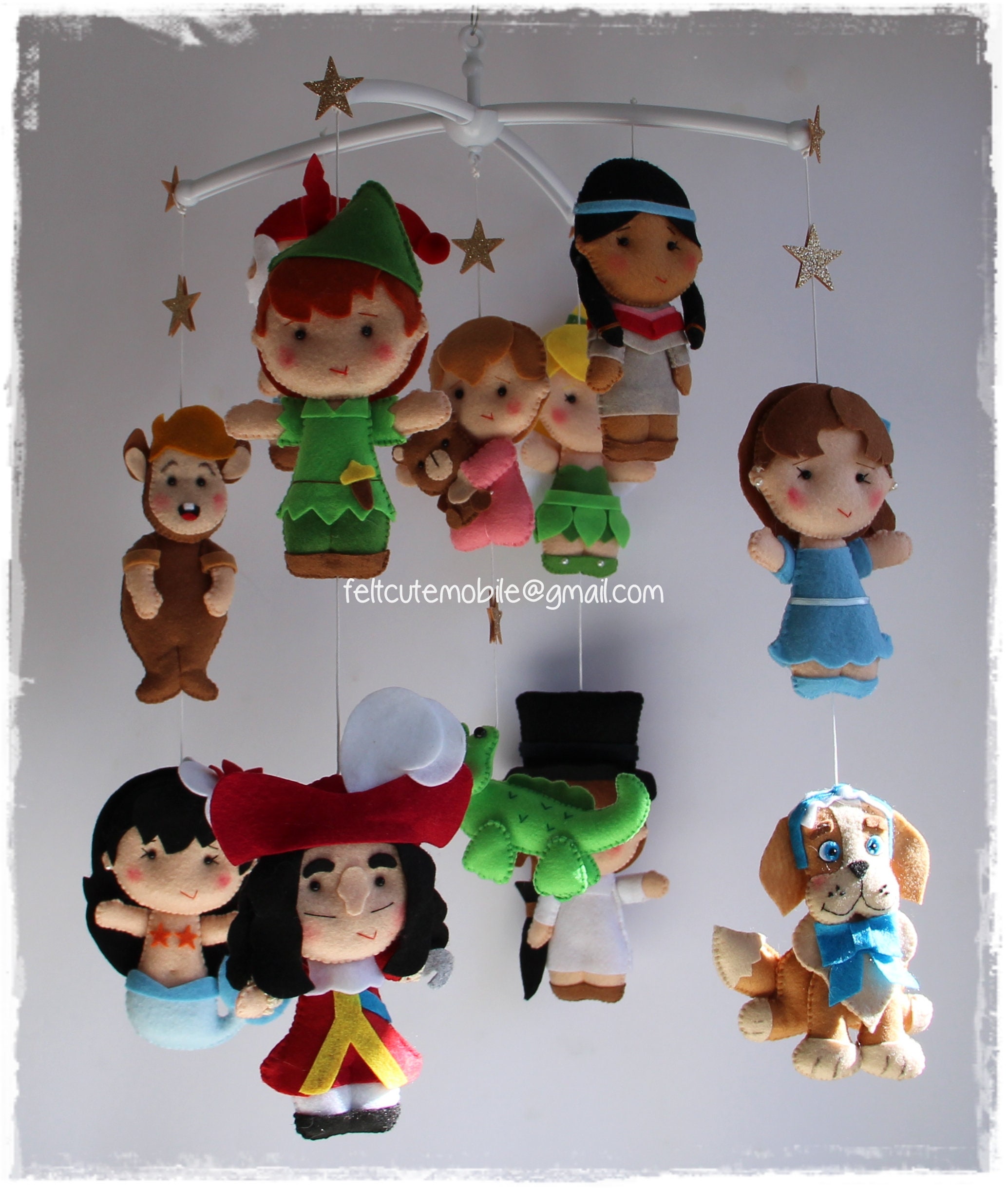 Kies je Peter Pan Personages Baby Felt Mobile Wendy Tick-Tock Tinkerbell  Hook John en Michael Sr. Smee Tiger Lily Merma Sid Baby Shower - Etsy België, image size:2069x2441