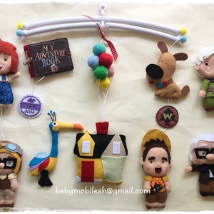 Choose your characters inspired by UP Movie Carl Kevin Dug Characters Balloons Crib Mobile Unique Baby Gift Baby Shower Gift Colorfull