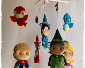 Sleeping Beauty Baby Mobile: Aurora, Prince Phillip, Fairies Crib Mobile