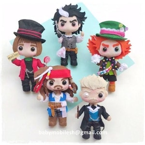 iconic movie characters felt dolls  decorations cute felt dolls dolls for colection pirate chocolate factory hatter barber