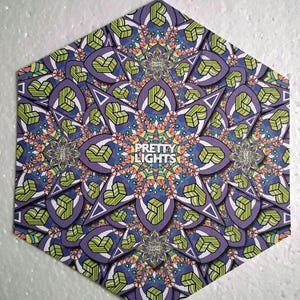 EDM Blotter Art-Inspired by PrettyLights: 'PL 3d Mandala' V2. Purple Green Variant 600-tab hexagonal sheet 7 inch by 8 inch