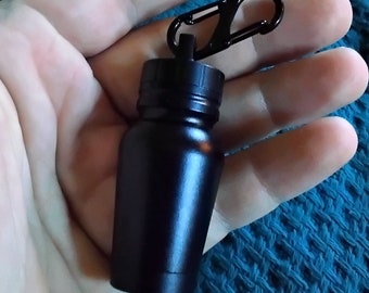 Bottle Stash Container with carabiner and paracord Keychain extension (2.59 inch tall)