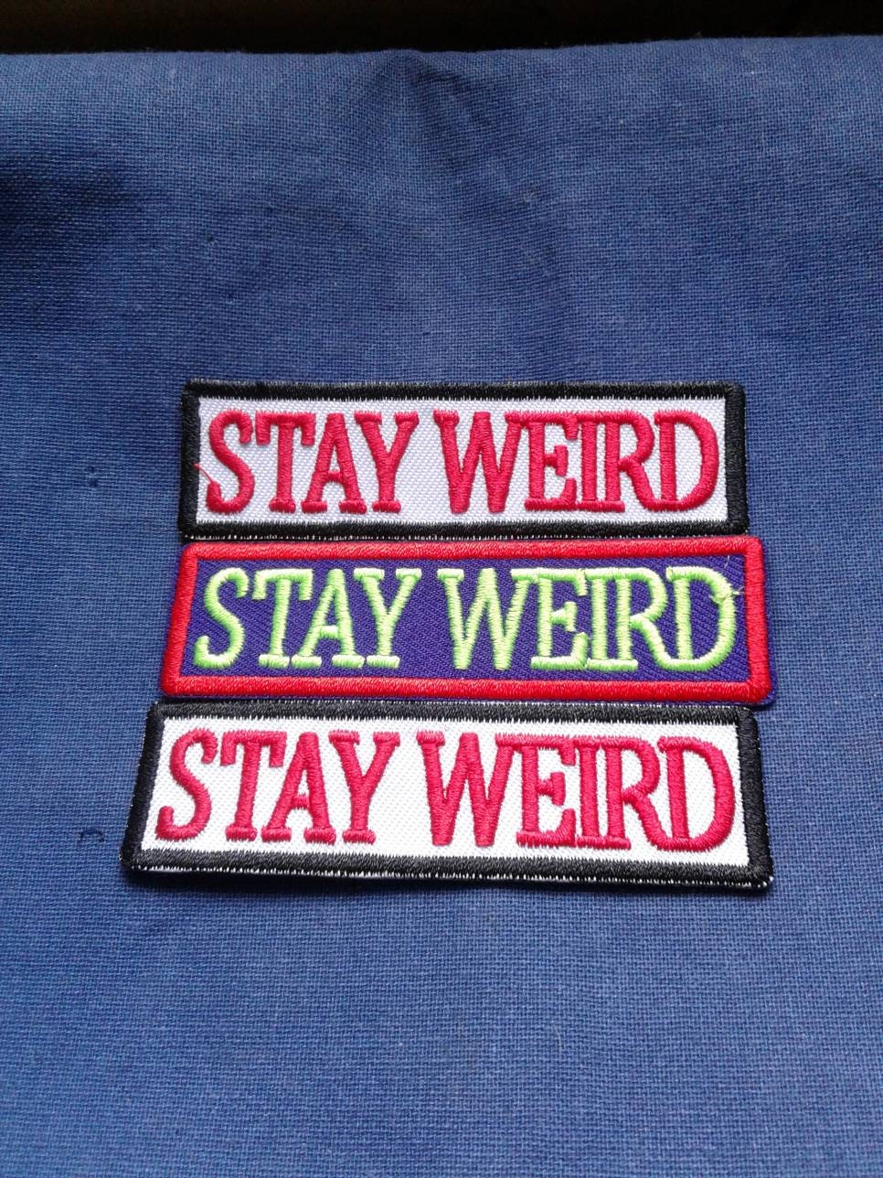 Stay Weird Iron on Patch for Jackets, Iron Patches Vintage, Puffy Chenille  Large Punk Patches, Embroidered Rainbow Patch for Jackets 