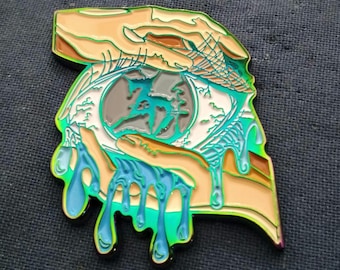 LE EDM Dubstep enamel pin gray eye neon metal variant (1.5 inch X 1.75 inch):Inspired by Djs ZedsDead